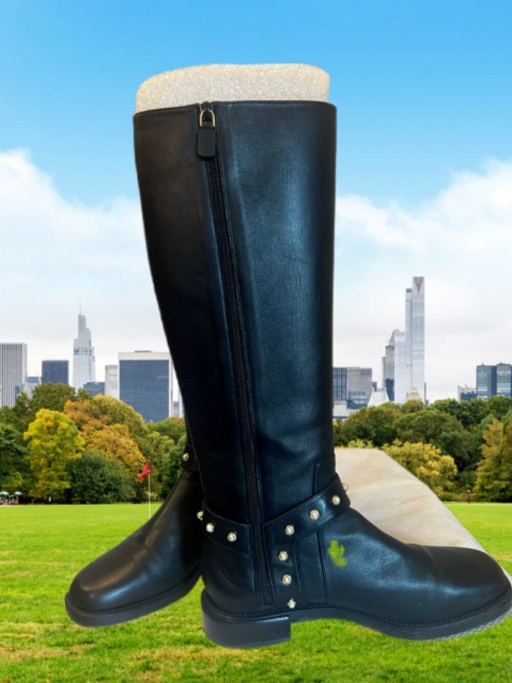 Stuart Weitzman NWT Black smooth calf leather pearl moto boot.  B width.  Side 8